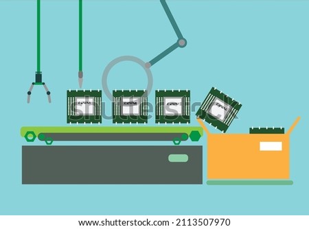 Semiconductor chip Manufacturing plant. Editable Clip Art.