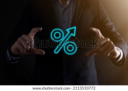 Increasing percentage icon.Profit high growth arrow and percent icon.profit increase arrow up symbol.Interest rate, stocks, financial, ranking, mortgage rates and Cut up concept.The economy improving Royalty-Free Stock Photo #2113510772