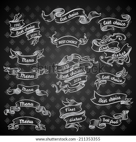 Vintage ribbon banners, hand drawn set. Menu background Royalty-Free Stock Photo #211353355