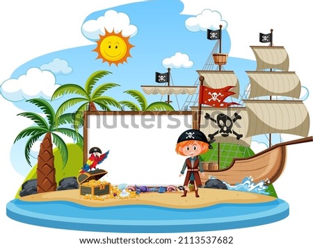 Pirate island with blank banner template illustration