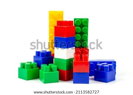 colorful toy building blocks isolated on white background
