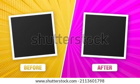 Colorful before and after frames. Vector illustration. Vector template. Design template. Royalty-Free Stock Photo #2113601798