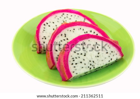 pitaya - dragon fruit,slide dragon fruit on green dish