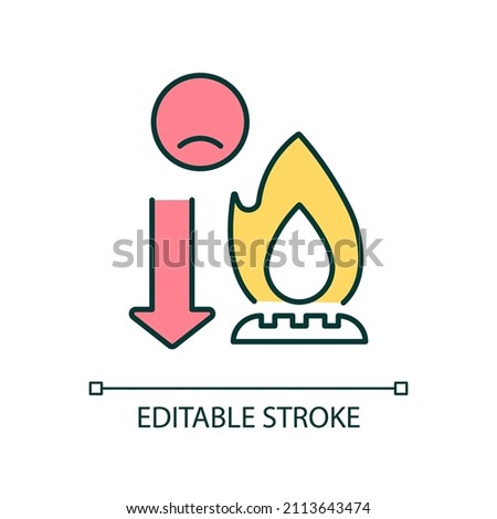 Gas system disadvantages RGB color icon. Kitchen utensil. Burner for heat and cooking. Flammable gas. Isolated vector illustration. Simple filled line drawing. Editable stroke. Arial font used