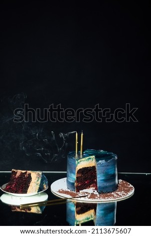 sweet confectionery cake with candles for birthday