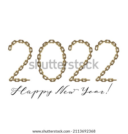 2022 HAPPY NEW YEAR chained text  with hand lettering. Design template Celebration typography poster, banner or greeting card for Merry Christmas and happy new year. Vector Illustration