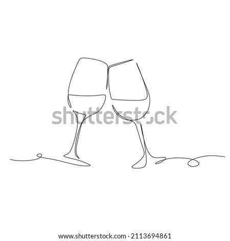Continuous line drawing of two glasses of champagne. Minimalist black linear sketch isolated on white background. Vector illustration Royalty-Free Stock Photo #2113694861