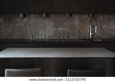Dark grey kitchen design - detail of interior.