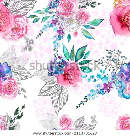 Seamless background watercolor flowers. Vector illustration