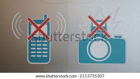No camera and mobile phone symbol on white background. photo, image. No Camera or Do not Take Photos and No Phone Call or Do not Use Mobile Phone Warning Sign Icon Set.