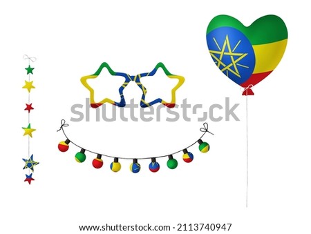Festival clip art in colors of national flag on white background. Ethiopia