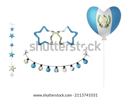 Festival clip art in colors of national flag on white background. Guatemala