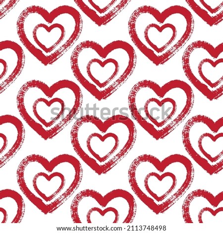 Painted style red hearts vector seamless pattern. Mother's Day wrapping paper design