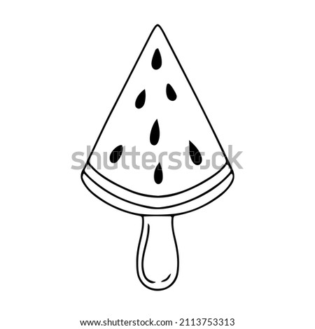 Fruit Ice Cream on a stick in the shape of a watermelon. Fun at sea. Vacation accessories. Vector illustration isolated on a white background.