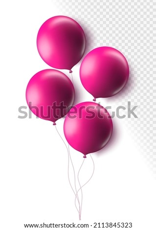 Realistic pink 3d balloons isolated on transparent background. Air balloons for Birthday parties, celebrate anniversary, weddings festive season decorations. Helium vector round balloon illustration.