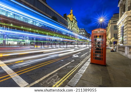 Traffic at night in the city of Westminster, London