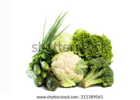 fresh green  vegetables isolated on white background 