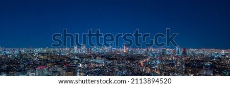 Ultra wide panorama image of Tokyo cityscape at night