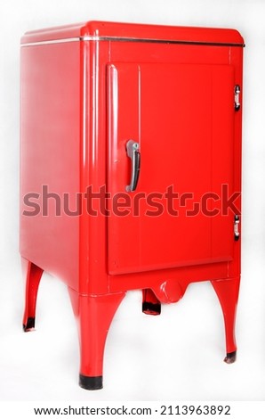 old red fridge vintage box
