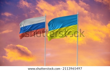 ukraine russia flags intergovernmental military alliance Royalty-Free Stock Photo #2113965497