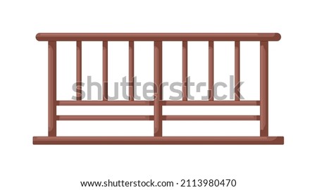 Wooden fence. Modern wood fencing, railing. Handrail for balcony and terrace exterior decor. Realistic rail barrier for safety and defense. Flat vector illustration isolated on white background