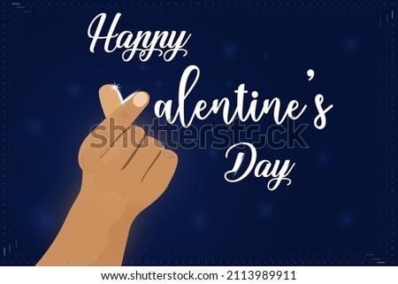 Happy valentine's day with hand love vector illustration. background blue color.