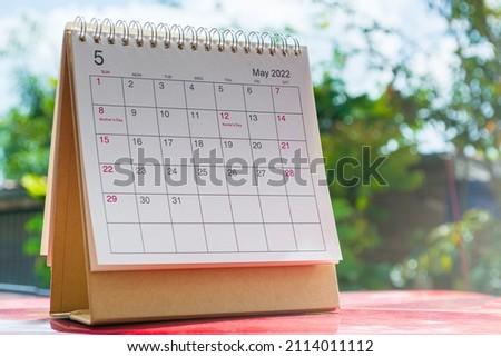 White May 2022 calendar with green background. 2022 New Year Concept Royalty-Free Stock Photo #2114011112