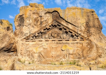 Ancient Lion tomb view, Phrygian valley, Eskişehir province Royalty-Free Stock Photo #2114011259