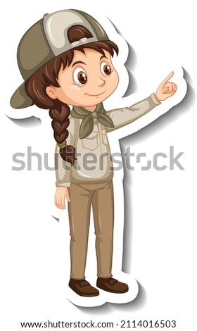 Safari girl with pointing pose cartoon character sticker illustration