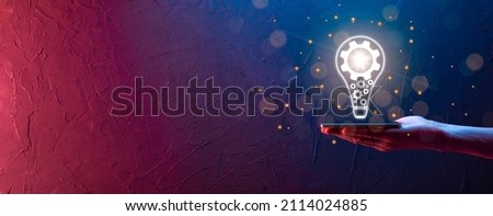 Creative light bulb with marketing network icons planning strategy, analysis solution development, Modern,Innovative of new ideas.Innovation idea knowledge concept.gear icon of inspiration thinking. Royalty-Free Stock Photo #2114024885