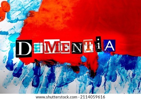 Dementia headline from paper letters on colorful  background. Medical concept.