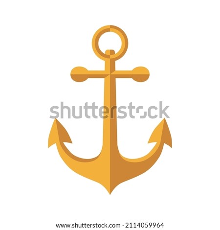 The golden anchor. Marine theme. The oldest symbol of hope.  Vector illustration isolated on a white background for design and web. Royalty-Free Stock Photo #2114059964