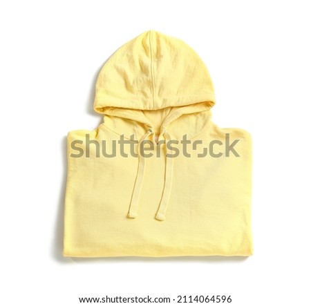 Stylish yellow hoodie on white background