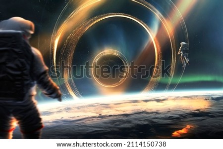 3D illustration Exploration of black hole and event horizon in space. 5K realistic science fiction art. Elements of image provided by Nasa