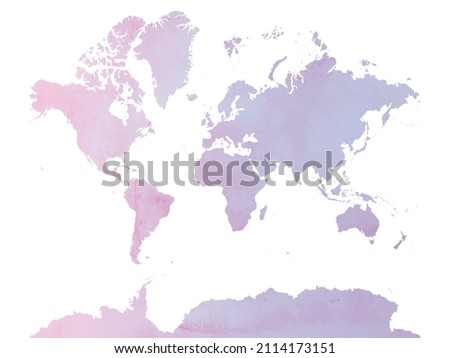 pink and violet watercolor world map isolated on white, vector illustration