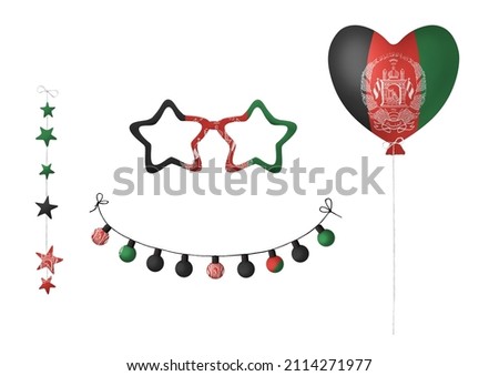 Festival clip art in colors of national flag on white background. Afghanistan