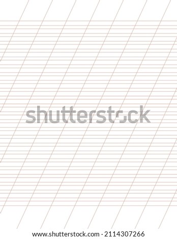 Graph paper. Printable lined grid paper with color horisontal, diagonal lines. Geometric pattern for school, oblique notebook. Realistic lined paper blank size Letter. Exercise page for calligraphy.