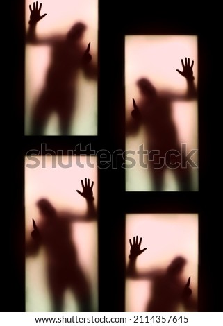 stained glass design halloween, silhouette of man with knife blurred, night horror