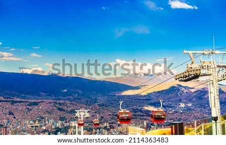 Mi Teleferico, aerial cable car urban transit system in La Paz, Bolivia . High quality photo Royalty-Free Stock Photo #2114363483