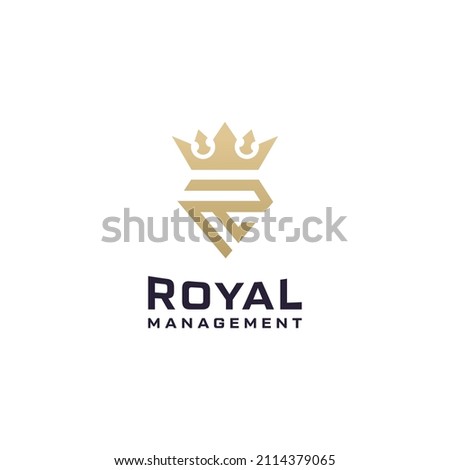 Letter r and golden royal crown logo design Premium Vector