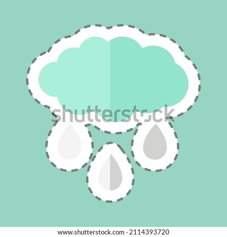 Rain Cloud Sticker in trendy line cut isolated on blue background