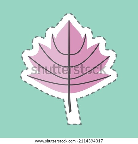 Autumn Leaf Sticker in trendy line cut isolated on blue background