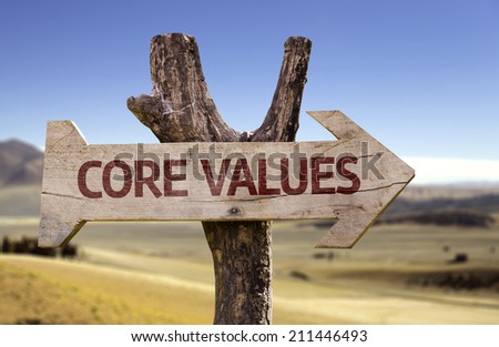Core Values wooden sign with a desert background