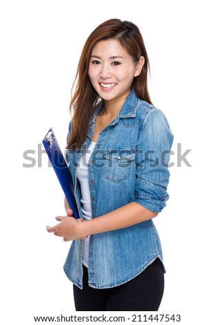 Young woman with clipboard