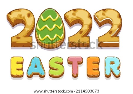 Happy easter 2022 postcard, biscuit cookie with egg.