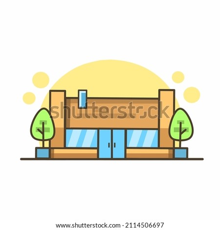 
classic restaurant illustration design with trees around it in icon style. building and nature icon design concept
