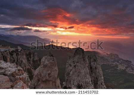 Beautiful views of the Crimean Mountains on sunset background 