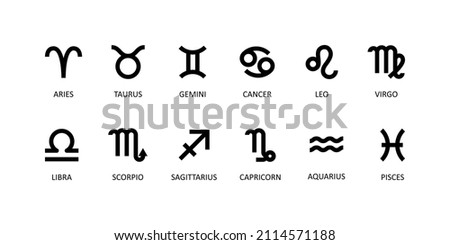 Set of zodiac signs in flat black and white style