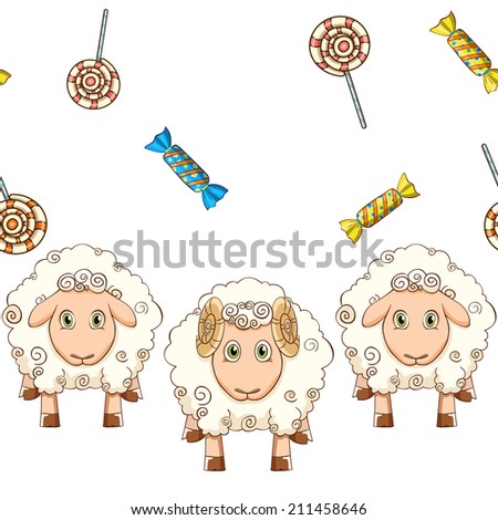 vector illustration  sheep with candy and sweets