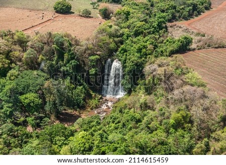 Aerial drone view of top waterfall.
